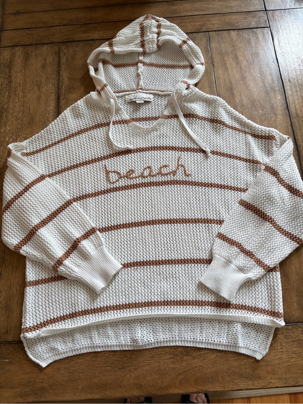 Vintage Havana White & Brown Striped 'beach' Knit Hoodie